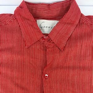 VTG 90s Goouch L RETRO Red Pinstripe Short Sleeve Button Down Men Shirt